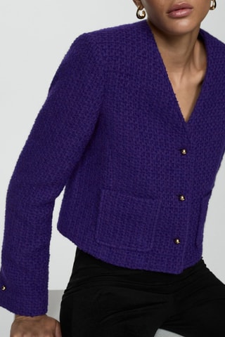 Veste tweed col V - Violet