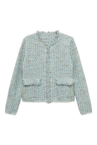 Veste tweed bords effilochés - Bleu clair