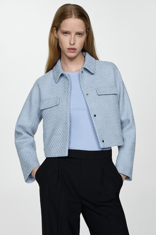 Veste crop tweed poches - Bleu