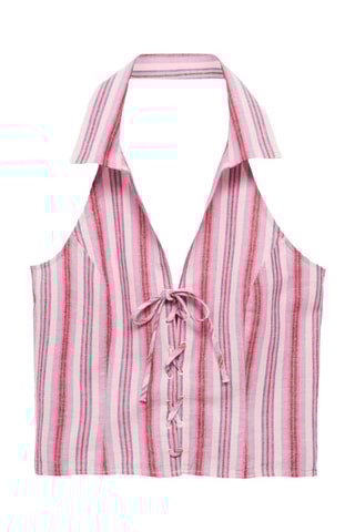 Top halter rayures - Mauve et rose