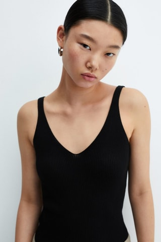 Top maille col V - Noir