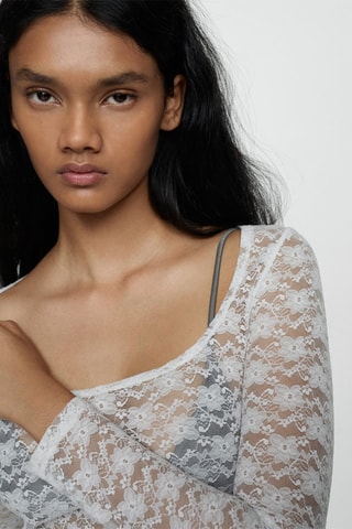 Top dentelle florale - Blanc