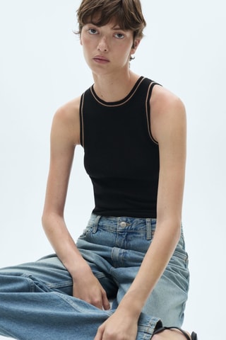 Top maille détails contrastants - Noir