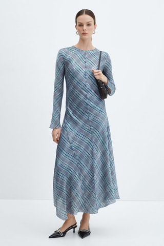 Robe satinée carreaux - Bleu