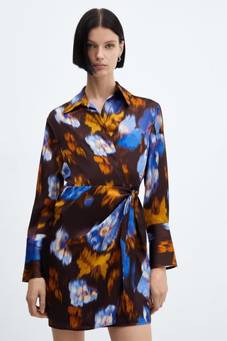 Robe satinée imprimée - Marron