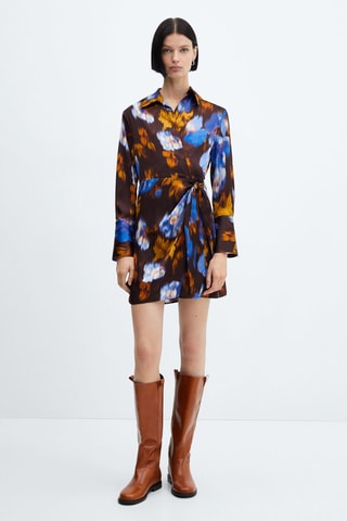 Robe satinée imprimée - Marron