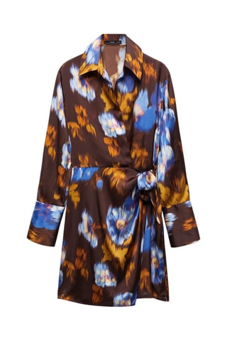 Robe satinée imprimée - Marron