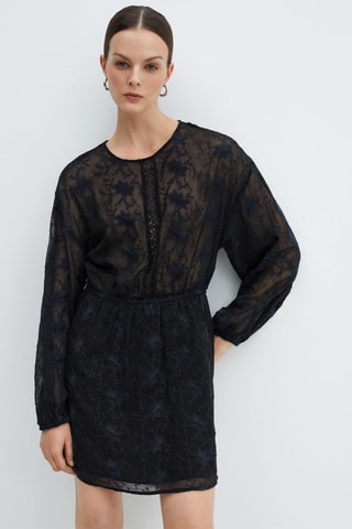 Robe brodée manches bouffantes - Noir