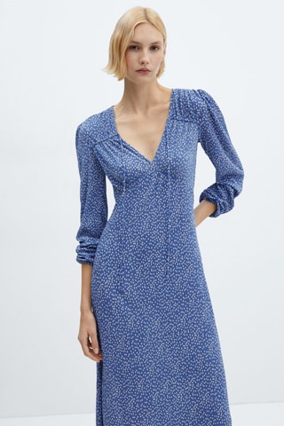 Robe imprimée à noeud - Bleu