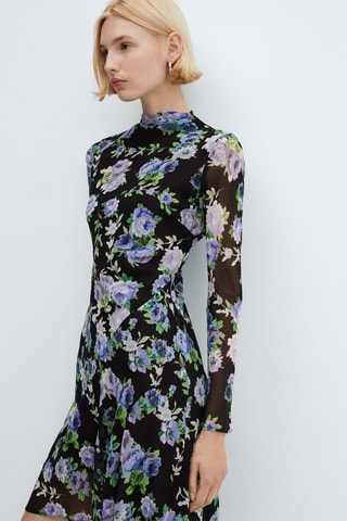 Robe asymétrique fleurs - Noir