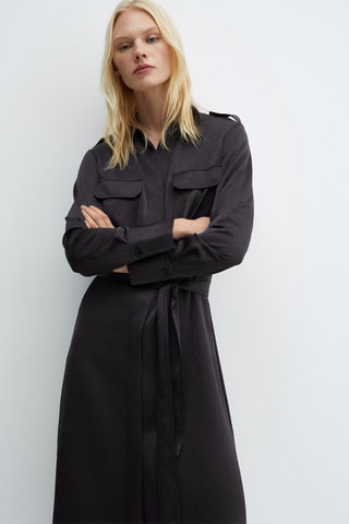 Robe chemisier satinée - Bleu foncé