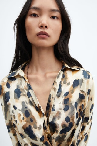 Robe satinée imprimée - Beige