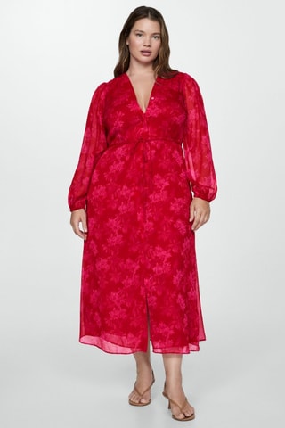 Robe en imprimé fleuri noeud - Rouge