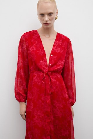 Robe en imprimé fleuri noeud - Rouge