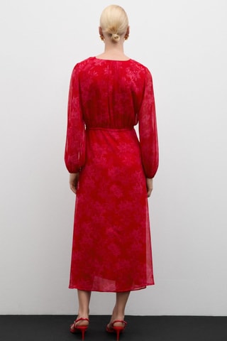 Robe en imprimé fleuri noeud - Rouge