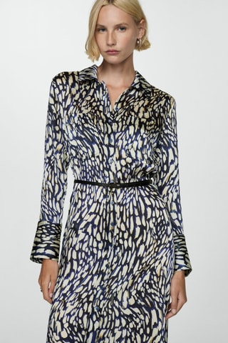 Robe satinée imprimée - Bleu