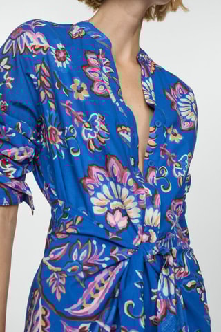 Robe en imprimé fleuri noeud - Bleu