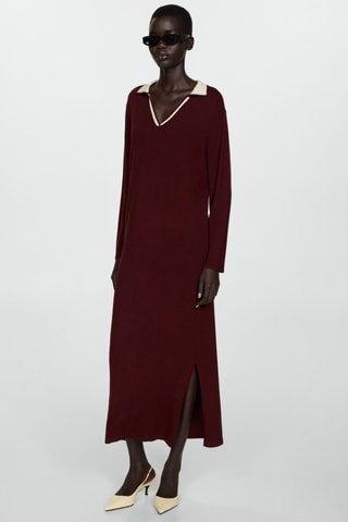 Robe maille col contrasté - Bordeaux