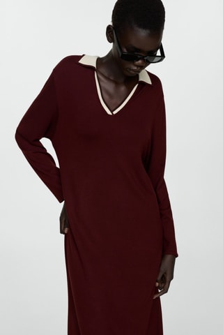 Robe maille col contrasté - Bordeaux