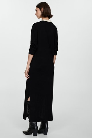 Robe maille col contrasté - Noir