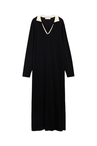 Robe maille col contrasté - Noir