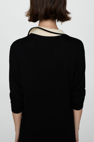 Robe maille col contrasté - Noir