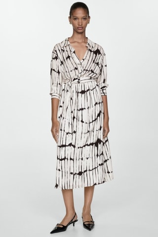 Robe chemisier imprimée - Blanc cassé et noir