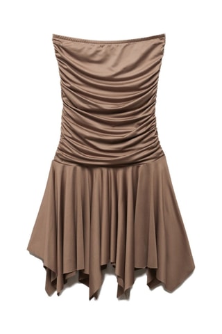Robe satinée froncée - Marron clair