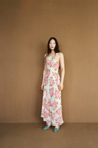 Robe asymétrique florale - Blanc cassé
