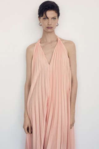 Robe longue plissée - Saumon
