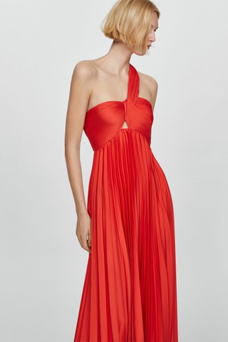 Robe asymétrique plissée  - Rouge