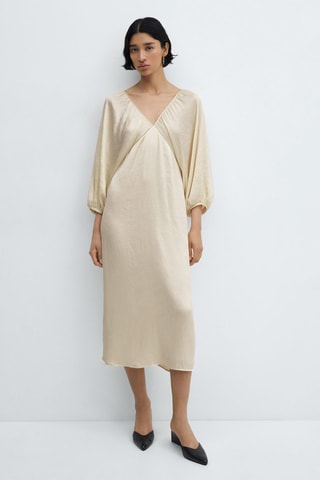 Robe satinée col V - Écru