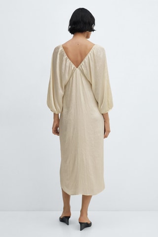 Robe satinée col V - Écru