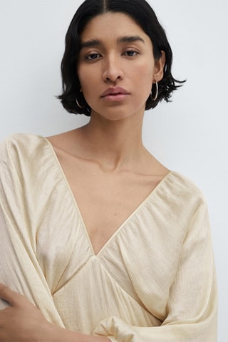 Robe satinée col V - Écru
