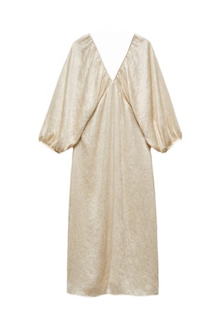 Robe satinée col V - Écru