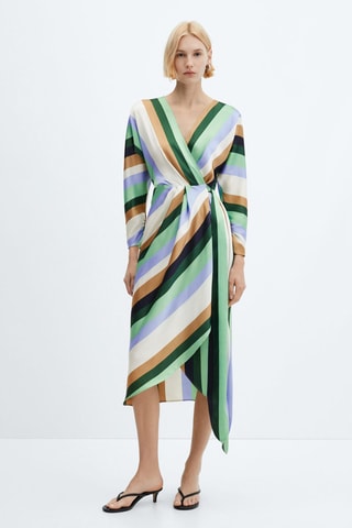 Robe à rayures satinée - Ecru