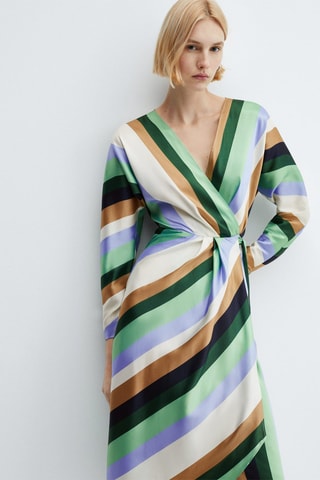 Robe à rayures satinée - Ecru