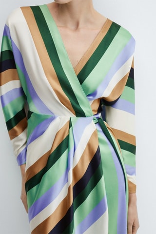 Robe à rayures satinée - Ecru