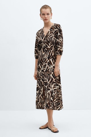 Robe imprimée col V - Beige
