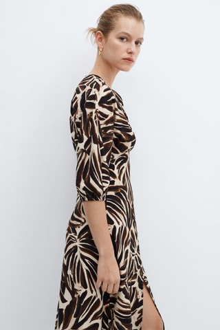 Robe imprimée col V - Beige