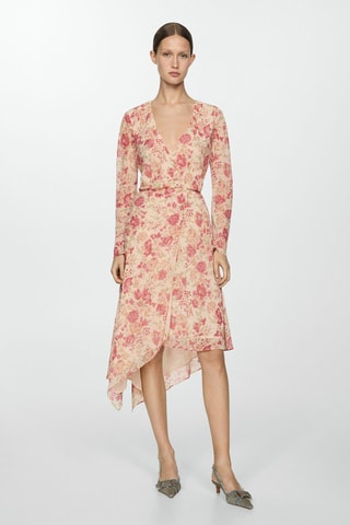 Robe fleurs bas asymétrique - Ecru