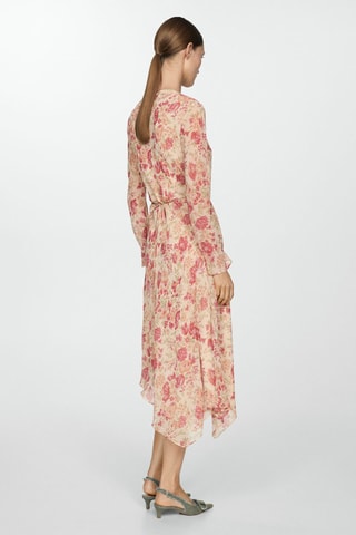 Robe fleurs bas asymétrique - Ecru