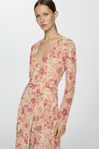 Robe fleurs bas asymétrique - Ecru