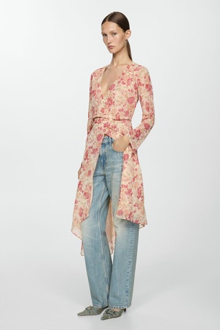 Robe fleurs bas asymétrique - Ecru