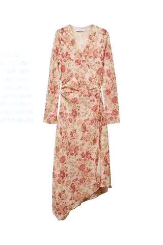 Robe fleurs bas asymétrique - Ecru