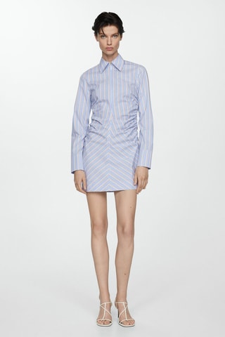Robe chemise fermeture éclair rayures - Bleu
