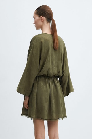 Robe jacquard fleurie satinée - Kaki