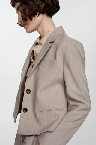 Veste crop fines rayures - Beige