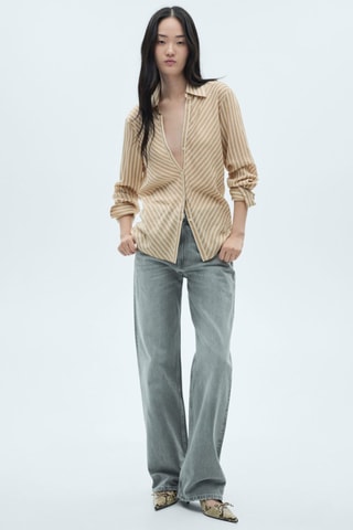 Chemise fluide rayures - Beige et blanc