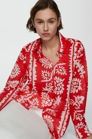 Chemise oversize imprimée - Rouge